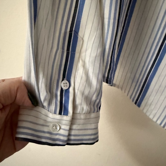 PAIGE Women’s White Dream Blue Striped Notch Lapel Collar Button-Up Shirt Size M - Picture 10 of 12